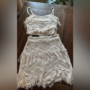 Lulus two piece white fringe set